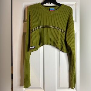 UNIF Olive cropped Ribbed Knit Sweater